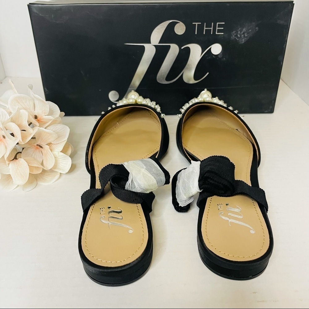 The Fix Women's Porter Pointed Toe Ankle Wrap Flat Slide Pearls Black. - Picture 5 of 7